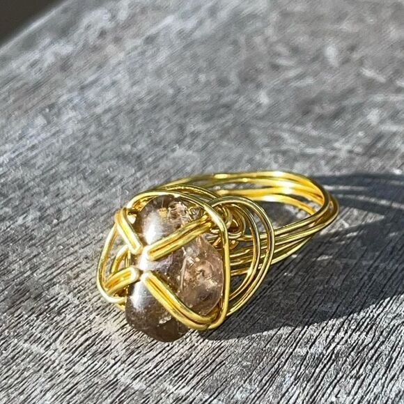 SMOKEY QUARTZ WIREWRAPPED ADJUSTABLE GEMSTONE RING - Picture 7 of 7